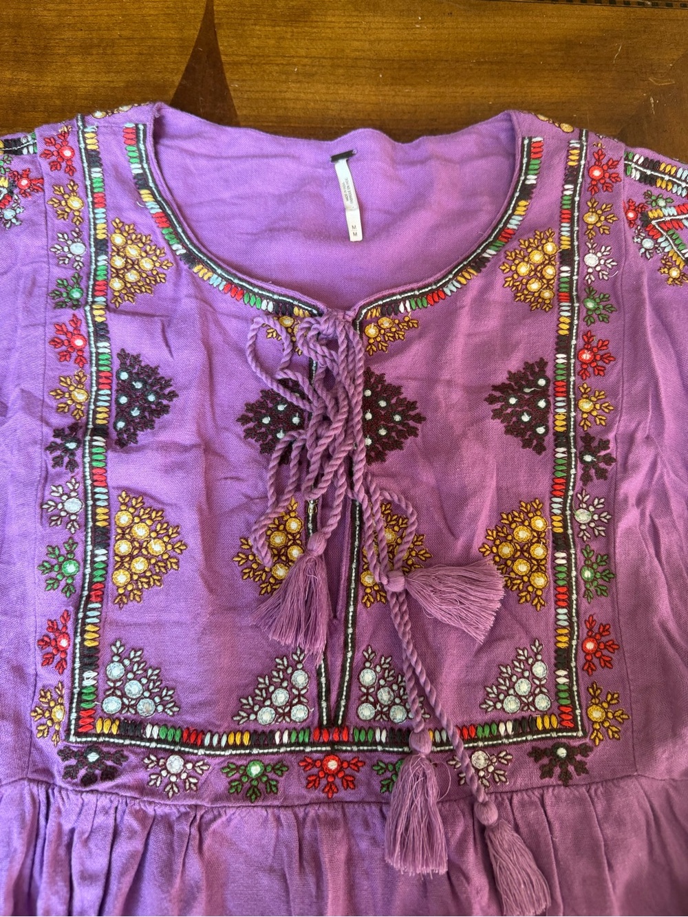 Free People Lavender Embroidered Peasant Tunic